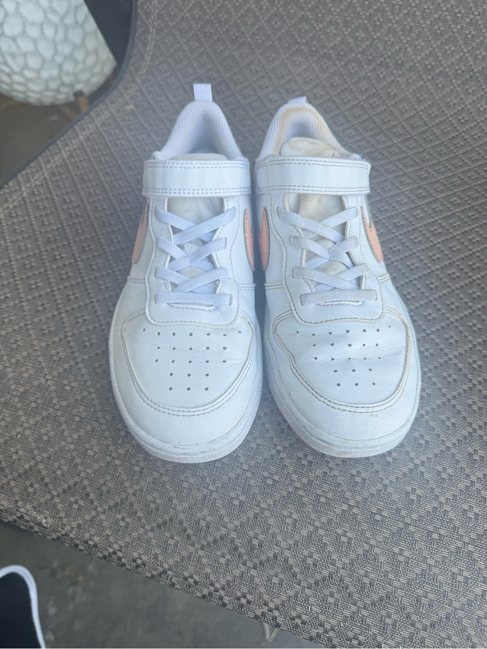Nike Kids White Sneakers with Pink Swoosh Accent
